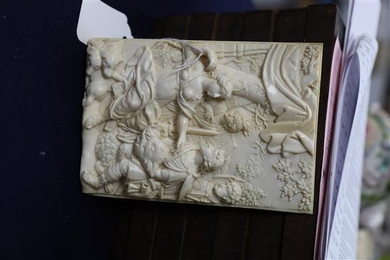 An 18th century Continental relief carved ivory plaque, 4.75in. height 6.75in., unframed